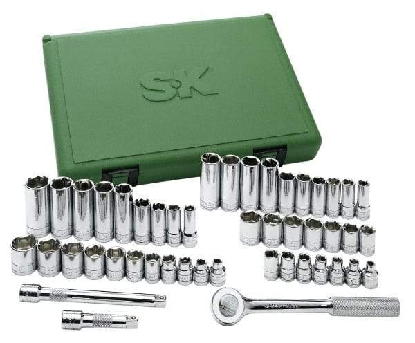 SK - 47 Piece 3/8" Drive Deep Well Socket Set - 6 Points, 1/4" to 7/8" (6mm to 19mm) Range, Inch/Metric Measurement Standard - Industrial Tool & Supply