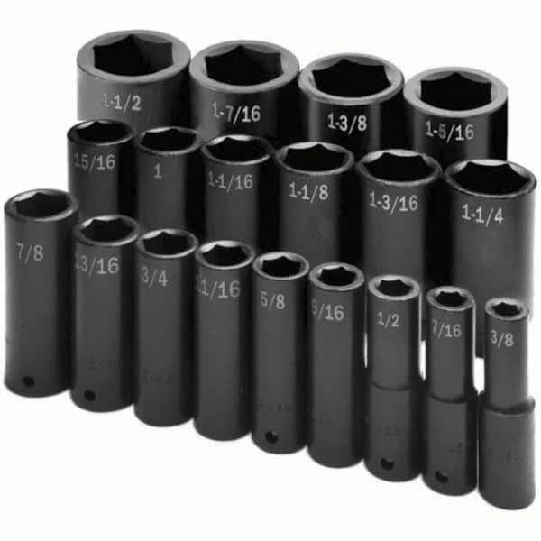 SK - 1/2" Drive Deep Impact Socket Set - 3/8 to 1-1/2", Inch Measurement Standard - Industrial Tool & Supply