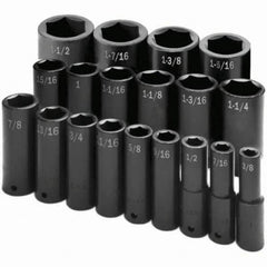 SK - 1/2" Drive Deep Impact Socket Set - 3/8 to 1-1/2", Inch Measurement Standard - Industrial Tool & Supply