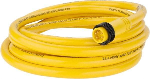 Brad Harrison - 8 Amp, Male Straight to Pigtail Cordset Sensor and Receptacle - 600 Volt, 3.66m Cable Length, IP67 Ingress Rating - Industrial Tool & Supply