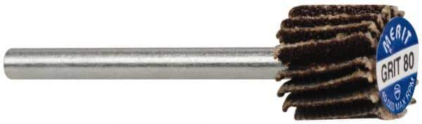 Merit Abrasives - 3/8" Diam x 3/8" Face Width, Medium Aluminum Oxide Coated Mounted Flap Wheel - 1/8" Shank Mount, 80 Grit, Cloth Backing, 40,000 Max RPM - Industrial Tool & Supply