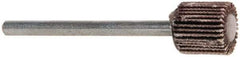Merit Abrasives - 3/8" Diam x 3/8" Face Width, Very Fine Aluminum Oxide Coated Mounted Flap Wheel - 1/8" Shank Mount, 180 Grit, Cloth Backing, 40,000 Max RPM - Industrial Tool & Supply