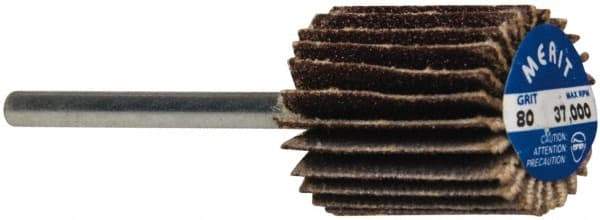 Merit Abrasives - 5/8" Diam x 3/4" Face Width, Medium Aluminum Oxide Coated Mounted Flap Wheel - 1/8" Shank Mount, 80 Grit, Cloth Backing, 37,000 Max RPM - Industrial Tool & Supply