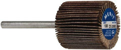 Merit Abrasives - 3/4" Diam x 3/4" Face Width, Very Fine Aluminum Oxide Coated Mounted Flap Wheel - 1/8" Shank Mount, 180 Grit, Cloth Backing, 35,000 Max RPM - Industrial Tool & Supply