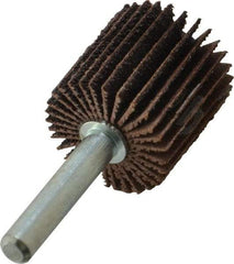 Merit Abrasives - 1" Diam x 1" Face Width, Medium Aluminum Oxide Coated Mounted Flap Wheel - 1/4" Shank Mount, 60 Grit, Cloth Backing, 30,000 Max RPM - Industrial Tool & Supply