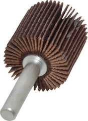 Merit Abrasives - 1" Diam x 1" Face Width, Fine Aluminum Oxide Coated Mounted Flap Wheel - 1/4" Shank Mount, 120 Grit, Cloth Backing, 30,000 Max RPM - Industrial Tool & Supply