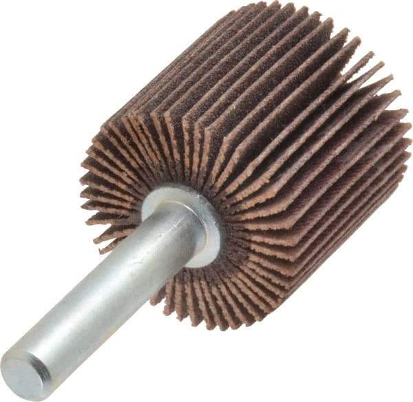 Merit Abrasives - 1" Diam x 1" Face Width, Very Fine Aluminum Oxide Coated Mounted Flap Wheel - 1/4" Shank Mount, 180 Grit, Cloth Backing, 30,000 Max RPM - Industrial Tool & Supply