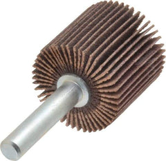 Merit Abrasives - 1" Diam x 1" Face Width, Very Fine Aluminum Oxide Coated Mounted Flap Wheel - 1/4" Shank Mount, 180 Grit, Cloth Backing, 30,000 Max RPM - Industrial Tool & Supply