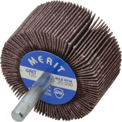 Merit Abrasives - 2" Diam x 1" Face Width, Fine Aluminum Oxide Coated Mounted Flap Wheel - 1/4" Shank Mount, 120 Grit, Cloth Backing, 25,000 Max RPM - Industrial Tool & Supply