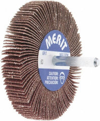 Merit Abrasives - 3" Diam x 1/2" Face Width, Medium Aluminum Oxide Coated Mounted Flap Wheel - 1/4" Shank Mount, 60 Grit, Cloth Backing, 20,000 Max RPM - Industrial Tool & Supply