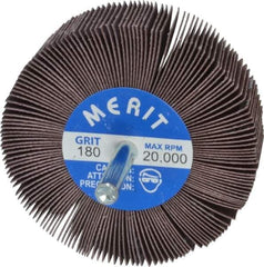 Merit Abrasives - 3" Diam x 1" Face Width, Very Fine Aluminum Oxide Coated Mounted Flap Wheel - 1/4" Shank Mount, 180 Grit, Cloth Backing, 20,000 Max RPM - Industrial Tool & Supply