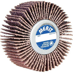 Merit Abrasives - 3" Diam x 1" Face Width, Very Fine Aluminum Oxide Coated Mounted Flap Wheel - 1/4-20 Threaded Mount, 180 Grit, Cloth Backing, 20,000 Max RPM - Industrial Tool & Supply