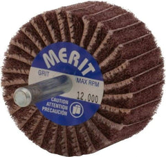 Merit Abrasives - 2" Diam x 1" Face Width, Very Fine Aluminum Oxide Nonwoven & Coated Mounted Flap Wheel - 1/4" Shank Mount, 180 Grit, Interleaf, X Weighted Cloth Backing, 12,000 Max RPM - Industrial Tool & Supply