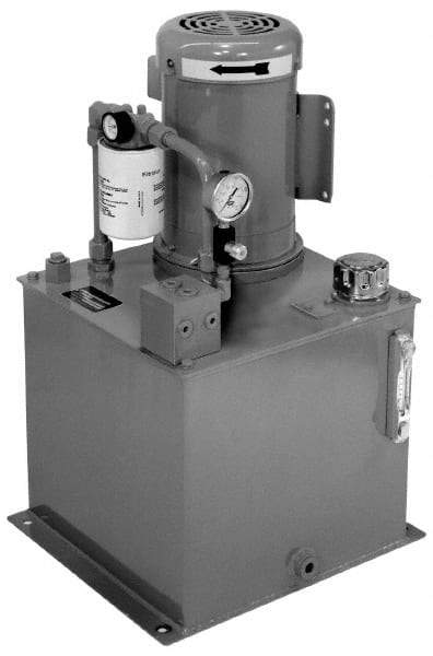 Parker - 2 hp, 2,310 Max psi, 1.3 GPM, Hydraulic Power Unit - 5 Gal Tank, 15" Wide x 22-1/2" High, 208 to 230/460 Volt, 5.7 to 5.4/2.7 Amp - Industrial Tool & Supply