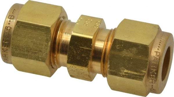 Parker - 3/8" OD, Brass Union - 2,300 Max Working psi, 5/8" Hex, Comp x Comp Ends - Industrial Tool & Supply