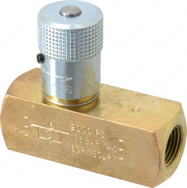 Parker - 8 GPM 3/8 Inlet Brass Hydraulic Control Valve - 3/8-18 Thread - Industrial Tool & Supply