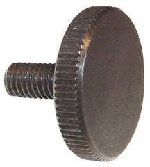 Morton Machine Works - M10x1.50 Knurled Shoulderless Grade C-1018 Steel Thumb Screw - 28mm OAL, 36mm Head Diam x 8mm Head Height, Black Oxide Finish - Industrial Tool & Supply
