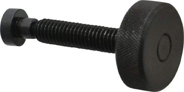 Gibraltar - 3/8-16 Knurled Shoulderless Swivel Pad Tip Grade C-12L14 Steel Thumb Screw - 2.55" OAL, 1-1/4" Head Diam x 7/16" Head Height, Black Oxide Finish - Industrial Tool & Supply