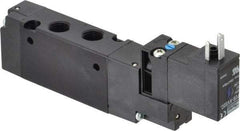 Parker - 1/8", 4-Way Body Ported Stacking Solenoid Valve - 24 VDC, 0.75 CV Rate, Air Return, 2.14" High x 4.67" Long - Industrial Tool & Supply