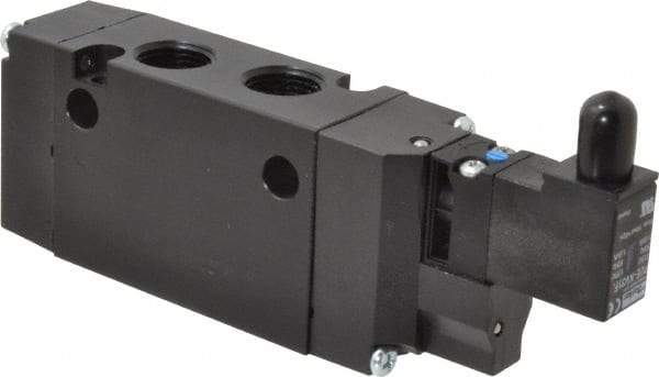 Parker - 3/8", 4-Way Body Ported Stacking Solenoid Valve - 120 VAC, 1.4 CV Rate, Air Return, 2.4" High x 5.78" Long - Industrial Tool & Supply