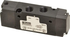 Parker - 1/8", 4-Way Body Ported Stacking Solenoid Valve - 0.75 CV Rate, Air Return, 1.13" High x 2.65" Long - Industrial Tool & Supply
