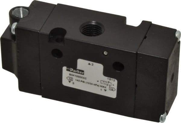 Parker - 1/4", 3-Way Body Ported Stacking Solenoid Valve - 1.4 CV Rate, Air Return, 1.89" High x 3.88" Long - Industrial Tool & Supply