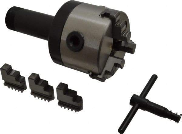 Interstate - 3 Jaws, 3" Diam, Self Centering Manual Lathe Chuck - 5C Mount Spindle, 0.765" Through Hole Diam, Cast Iron - Industrial Tool & Supply