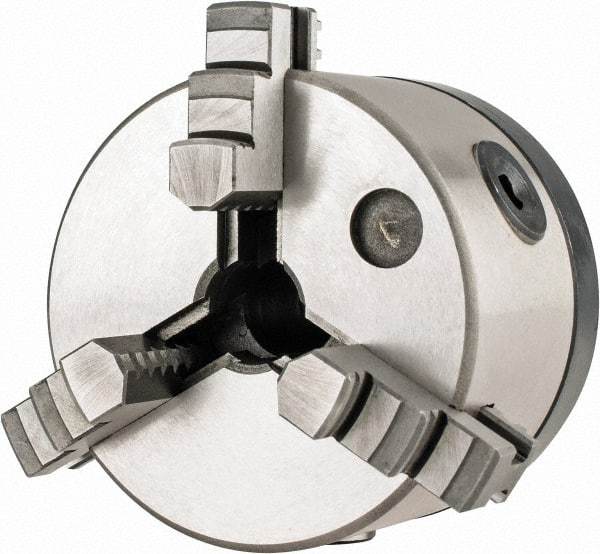 Interstate - 3 Jaws, 4" Diam, Self Centering Manual Lathe Chuck - 5C Mount Spindle, 0.765" Through Hole Diam, Cast Iron - Industrial Tool & Supply