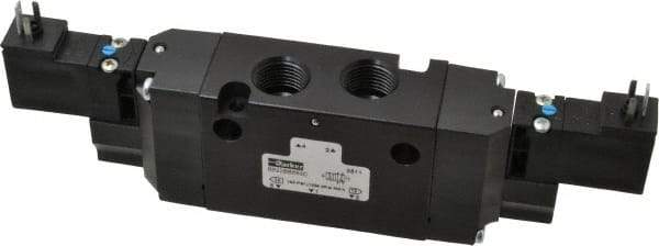Parker - 4-Way Body Ported Stacking Solenoid Valve - 120 VAC, 1.4 CV Rate, 7.51" Long - Industrial Tool & Supply