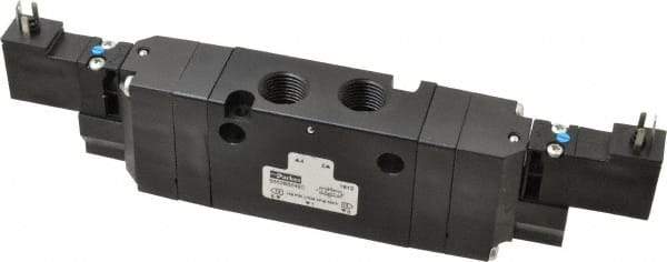 Parker - 4-Way Body Ported Stacking Solenoid Valve - 24 VDC, 1.1 CV Rate, 8.45" Long - Industrial Tool & Supply