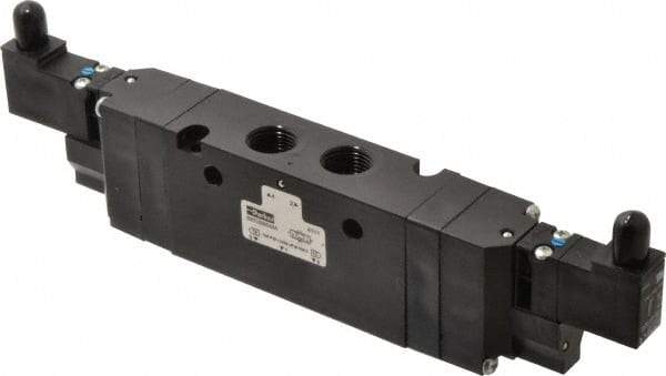 Parker - 3/8", 4-Way Body Ported Stacking Solenoid Valve - 24 VDC, 2.1 CV Rate, 9.35" Long - Industrial Tool & Supply