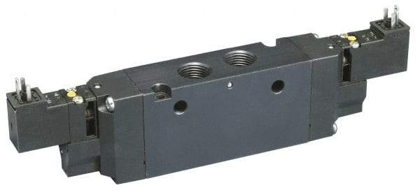 Parker - 4-Way Body Ported Stacking Solenoid Valve - 120 VAC, 6.6 CV Rate, 11.29" Long - Industrial Tool & Supply