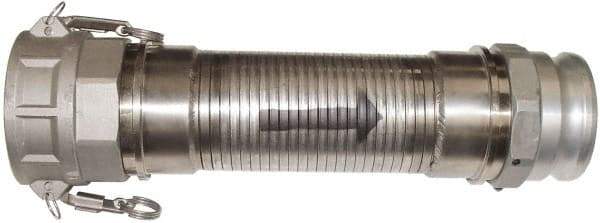 Kuriyama of America - 300" OAL, 2" ID, Flexible Metal Hose Assembly - 2" Fitting, Part A Adapter x Part D Coupler End Connections, Aluminum Fitting, 304 Stainless Steel Hose - Industrial Tool & Supply