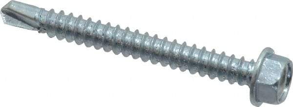 Value Collection - #12, Hex Washer Head, Hex Drive, 2" Length Under Head, #3 Point, Self Drilling Screw - Grade 2 Steel, Zinc-Plated Finish - Industrial Tool & Supply