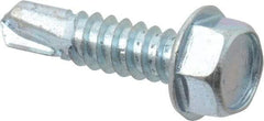 Value Collection - #14, Hex Washer Head, Hex Drive, 1" Length Under Head, #3 Point, Self Drilling Screw - Grade 2 Steel, Zinc-Plated Finish - Industrial Tool & Supply