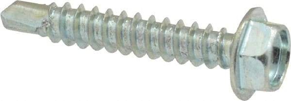 Value Collection - #8, Hex Washer Head, Hex Drive, 1" Length Under Head, #2 Point, Self Drilling Screw - Grade 2 Steel, Zinc-Plated Finish - Industrial Tool & Supply