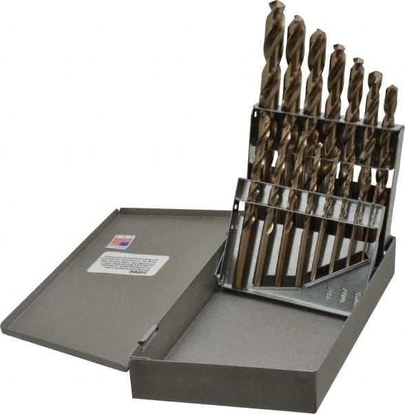 Triumph Twist Drill - 1/16 to 1/2", 135° Point, Gold Finish, Cobalt Jobber Length Drill Bit Set - Industrial Tool & Supply