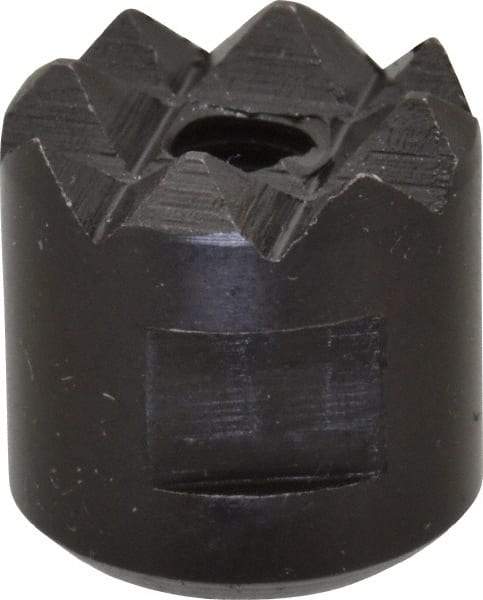 Fairlane - 10-32 Thread, 1/2" Diam, 1/2" High, Threaded, Coarse Tooth Grade Diamond Serration Tooth Pattern, High Speed Steel, Round Positioning Gripper - 3/16" Flat Width, Black Oxide Coated - Industrial Tool & Supply