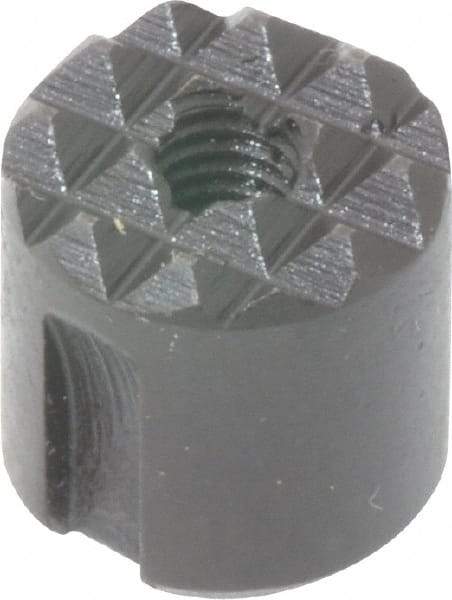 Fairlane - 10-32 Thread, 1/2" Diam, 1/2" High, Threaded, Fine Tooth Grade Diamond Serration Tooth Pattern, High Speed Steel, Round Positioning Gripper - 0.13" Flat Width, Black Oxide Coated - Industrial Tool & Supply