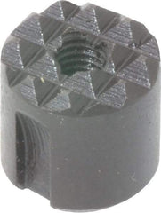 Fairlane - 10-32 Thread, 1/2" Diam, 1/2" High, Threaded, Fine Tooth Grade Diamond Serration Tooth Pattern, High Speed Steel, Round Positioning Gripper - 0.13" Flat Width, Black Oxide Coated - Industrial Tool & Supply
