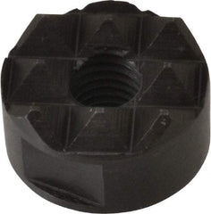 Fairlane - 1/4-28 Thread, 5/8" Diam, 3/8" High, Threaded, Coarse Tooth Grade Diamond Serration Tooth Pattern, High Speed Steel, Round Positioning Gripper - 3/16" Flat Width, Black Oxide Coated - Industrial Tool & Supply