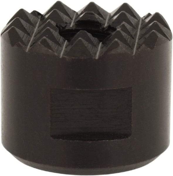 Fairlane - 1/4-28 Thread, 5/8" Diam, 1/2" High, Threaded, Fine Tooth Grade Diamond Serration Tooth Pattern, High Speed Steel, Round Positioning Gripper - 3/16" Flat Width, Black Oxide Coated - Industrial Tool & Supply