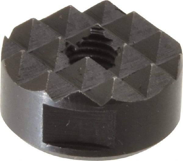 Fairlane - 1/4-28 Thread, 3/4" Diam, 3/8" High, Threaded, Coarse Tooth Grade Diamond Serration Tooth Pattern, High Speed Steel, Round Positioning Gripper - 3/16" Flat Width, Black Oxide Coated - Industrial Tool & Supply