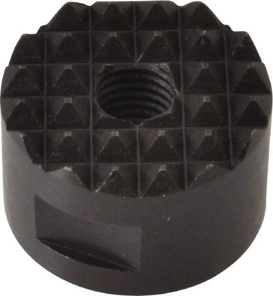 Fairlane - 1/4-28 Thread, 3/4" Diam, 1/2" High, Threaded, Fine Tooth Grade Diamond Serration Tooth Pattern, High Speed Steel, Round Positioning Gripper - 3/16" Flat Width, Black Oxide Coated - Industrial Tool & Supply