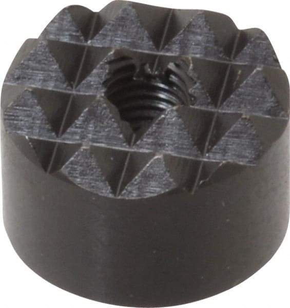 Fairlane - 1/4-28 Thread, 3/4" Diam, 1/2" High, Threaded, Coarse Tooth Grade Diamond Serration Tooth Pattern, High Speed Steel, Round Positioning Gripper - 3/16" Flat Width, Black Oxide Coated - Industrial Tool & Supply