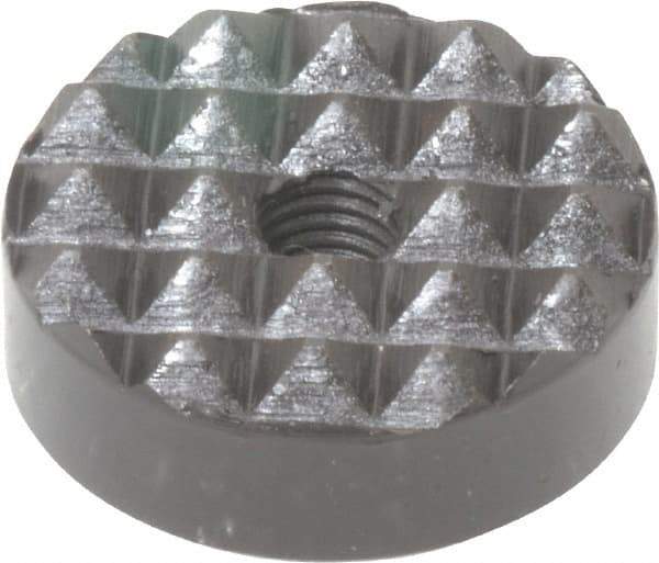 Fairlane - 1/4-28 Thread, 1" Diam, 3/8" High, Threaded, Coarse Tooth Grade Diamond Serration Tooth Pattern, High Speed Steel, Round Positioning Gripper - 3/16" Flat Width, Black Oxide Coated - Industrial Tool & Supply