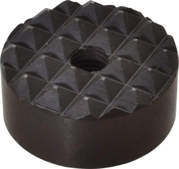 Fairlane - 1/4-28 Thread, 1" Diam, 1/2" High, Threaded, Coarse Tooth Grade Diamond Serration Tooth Pattern, High Speed Steel, Round Positioning Gripper - 3/16" Flat Width, Black Oxide Coated - Industrial Tool & Supply