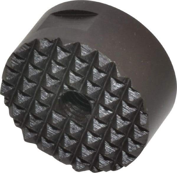 Fairlane - 1/4-28 Thread, 1" Diam, 1/2" High, Threaded, Fine Tooth Grade Diamond Serration Tooth Pattern, High Speed Steel, Round Positioning Gripper - 3/16" Flat Width, Black Oxide Coated - Industrial Tool & Supply