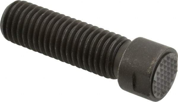 Fairlane - Serrated Tooth, 5/8-11, 1/4" Internal Hex, 2" Shank Length, 2" Thread Length, Black Oxide Finish, Round Head, Adjustable Positioning Gripper - 5/8" Pad Diam, 3/4" Hex, 1/4" Head Height, Extra Fine Tooth Grade - Industrial Tool & Supply
