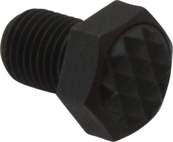 Fairlane - Serrated Tooth, 3/8-24, 1/2" Shank Length, 1/2" Thread Length, Black Oxide Finish, Hex Head, Adjustable Positioning Gripper - 1/2" Pad Diam, 9/16" Hex, 9/32" Head Height, Fine Tooth Grade - Industrial Tool & Supply
